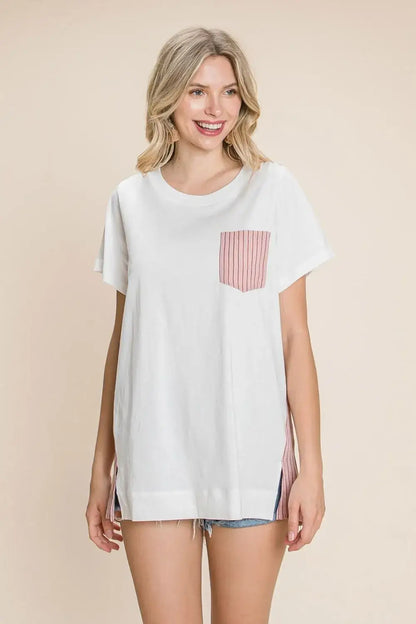 Cotton Bleu by Nu Label Contrast Striped Short Sleeve T-Shirt - Berry / S