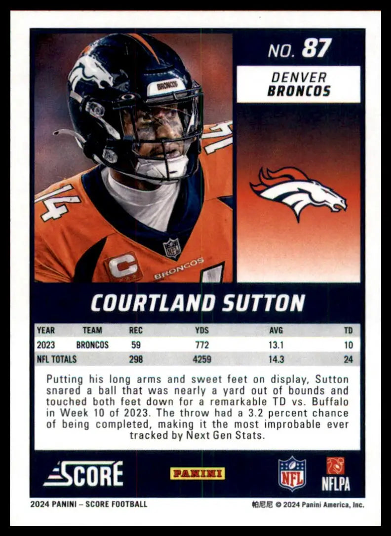 Football trading card of Courtland Sutton from the 2024 Score Denver Broncos series