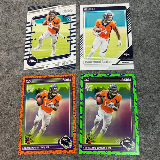 Four Courtland Sutton Denver Broncos football trading cards for the 2024 NFL season