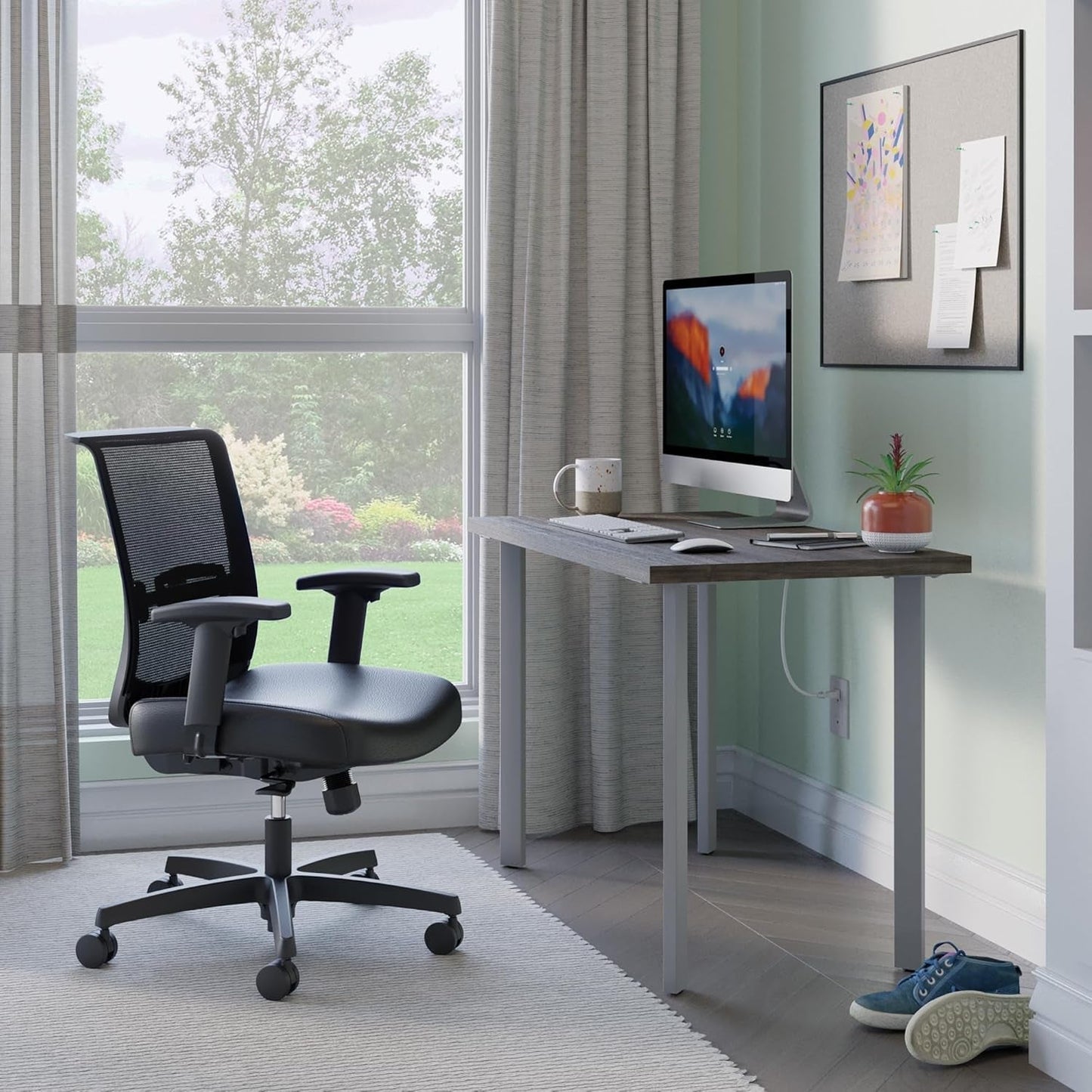 Coze Home Office Desks, Sturdy Table Computer Desk, 42", Walnut Top, Silver Base-1