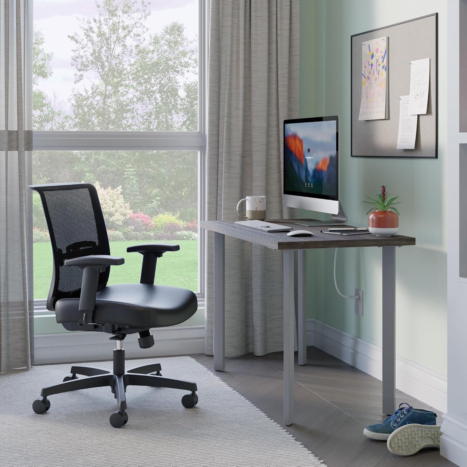 Coze Home Office Desks, Sturdy Table Computer Desk, 42", Walnut Top, Silver Base-1