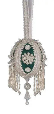 Silver and green beaded purse with tassels from Cracker Box Christmas Ornament Kit