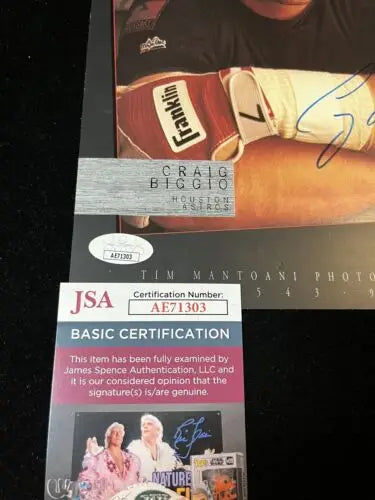 Autographed Craig Biggio Tim Mantoani photo with JSA certification for Houston Astros fans