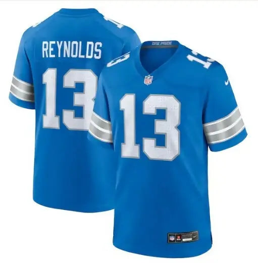 Blue Craig Reynolds Detroit Lions Nike Game Jersey with white numbers and name