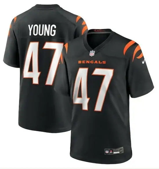 Black Cincinnati Bengals Craig Young #47 Nike Team Game Jersey displayed for sale