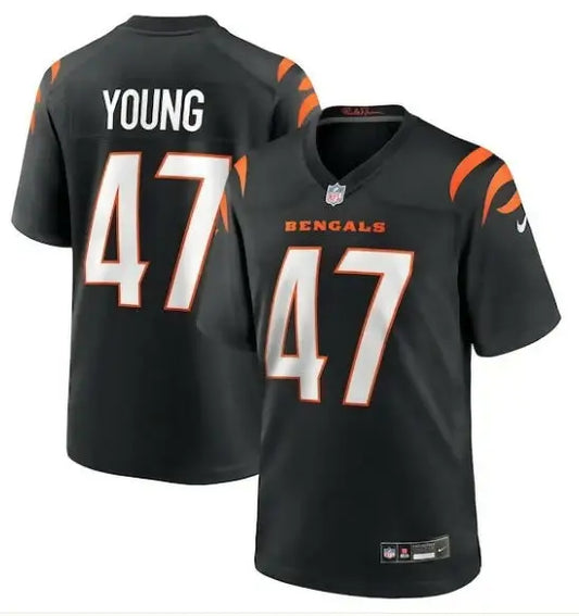 Black Cincinnati Bengals Craig Young #47 Nike Team Game Jersey displayed for sale