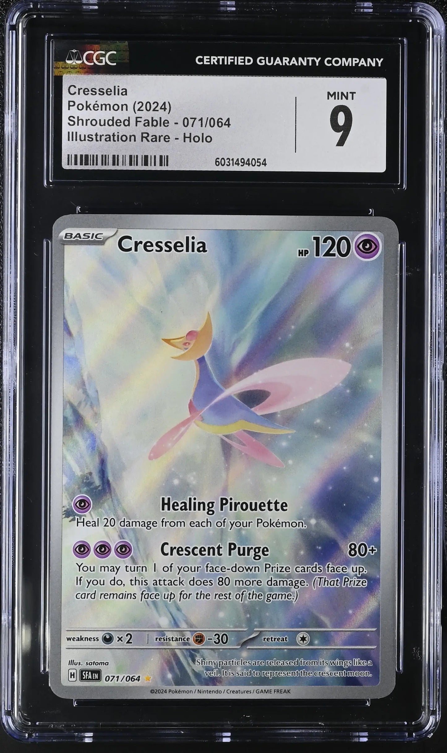 English CGC graded Cresselia Pokémon card from Shrouded Fable set in high quality