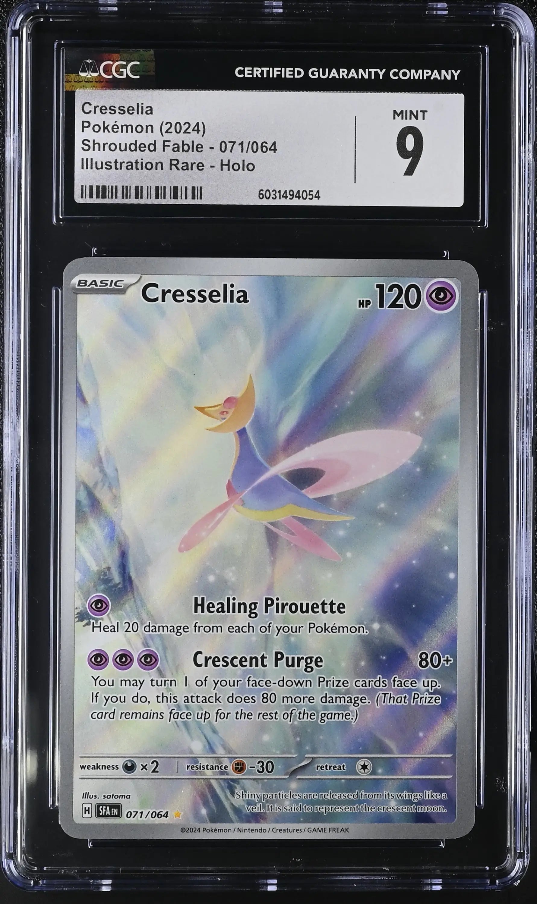 English CGC graded Cresselia Pokémon card from Shrouded Fable set in high quality