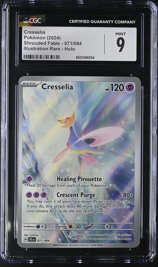 English CGC graded Cresselia Pokémon card from Shrouded Fable set in high quality