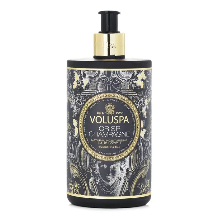 Black and gold pump bottle of Crisp Champagne Natural Moisturizing Hand Lotion