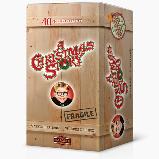 Wooden crate-style DVD box set of A Christmas Story featuring Marquee Trading Cards