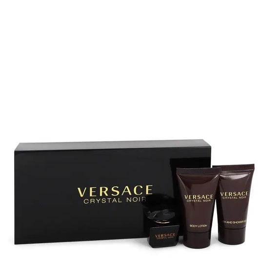 Versace Crystal Noir gift set with mini EDT, shower gel, and body lotion for women