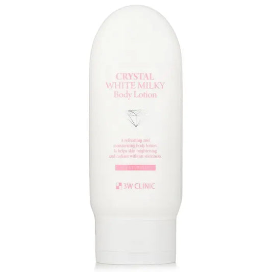 White opaque bottle of Crystal White Milky Body Lotion with flip-top cap
