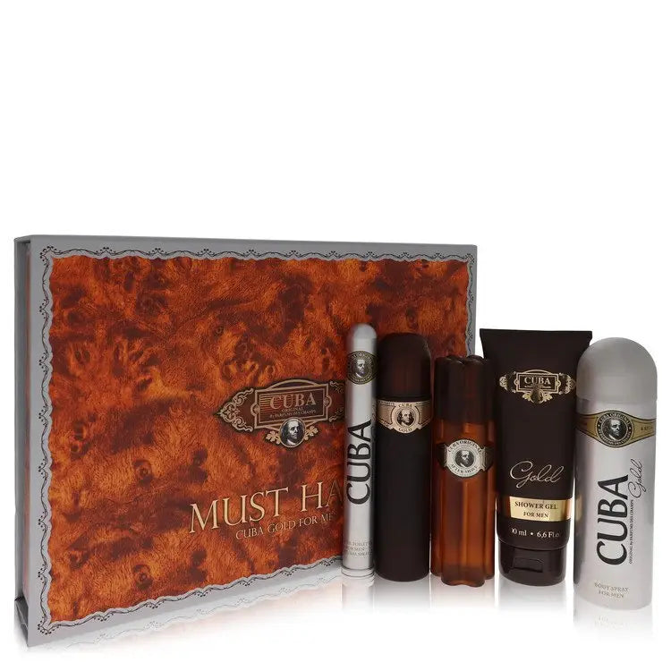 Cuba Gold by Fragluxe gift set with cologne shower gel and deodorant in decorative box