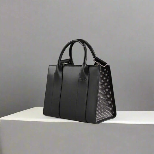 Black leather tote bag with silver studded sides from Cult women’s black leather-synthetic Handbags