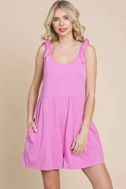 Pink sleeveless dress with ruffled straps and pockets from Culture Code knot baggy romper