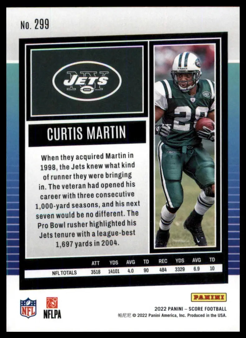 Curtis Martin football card from 2022 Score series featuring New York Jets player