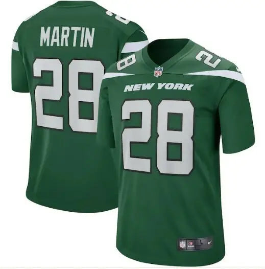 Green York Jets Nike Curtis Martin game jersey with number 28 and name on back