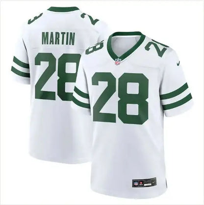 White Curtis Martin York Jets Nike game jersey with green numbers and lettering