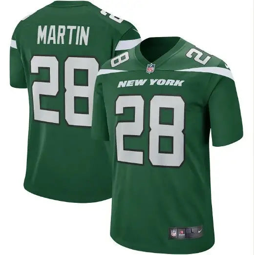 Green New York Jets Nike Legacy Curtis Martin jersey with number 28 and MARTIN on back