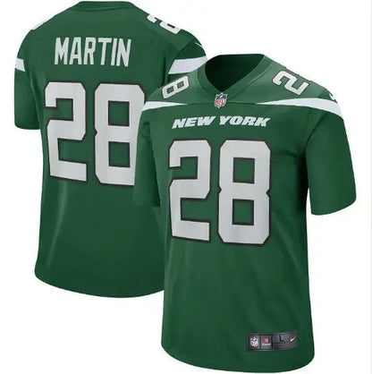 Green New York Jets Nike Legacy Curtis Martin jersey with number 28 and MARTIN on back