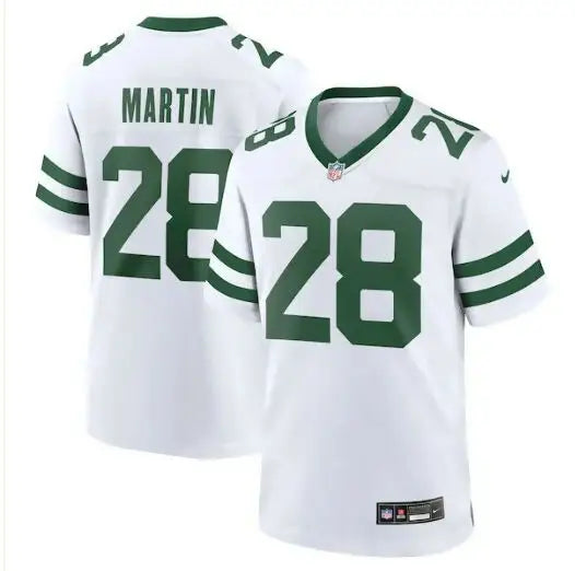 White and green Curtis Martin New York Jets Nike legacy game jersey with number 28