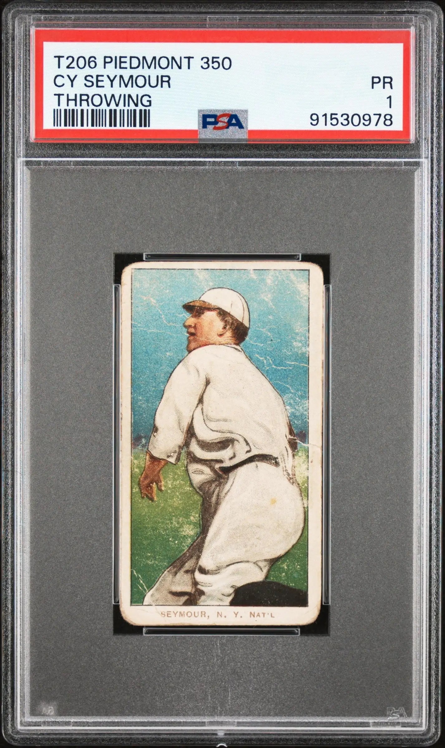 PSA-graded Cy Seymour Throwing 1909-11 T206 Piedmont 350 vintage baseball card