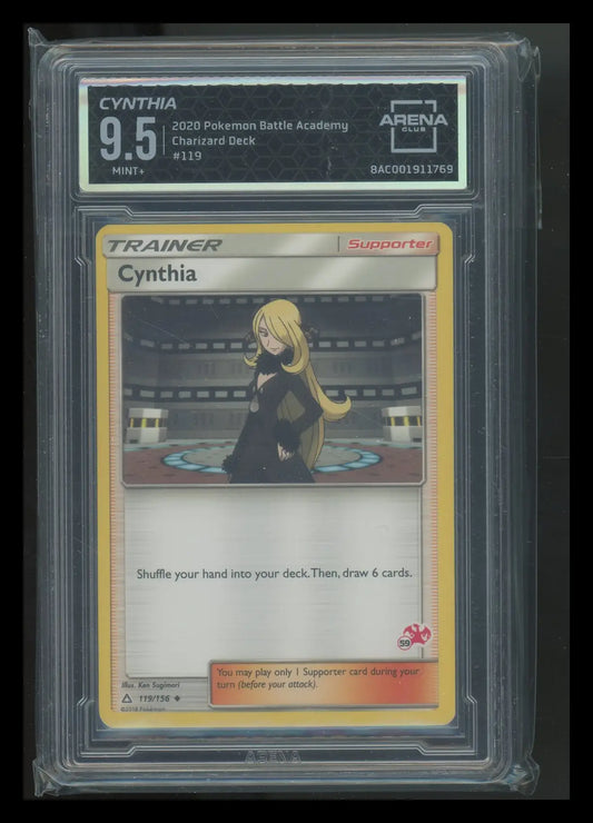 Graded Cynthia Pokemon card from Arena Club in Pokemon Battle Academy Charizard Deck