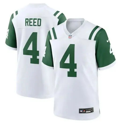 White and green D J Reed New York Jets Nike classic alternate game jersey with number 4