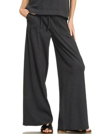 Zenana Ribbed Short Sleeve Tee and Pants Set