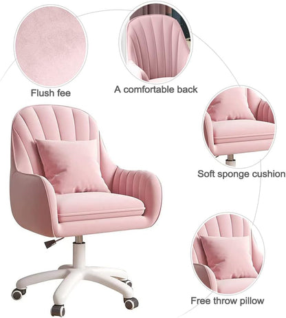 Home Office Chair Computer Chair with Mid-Back Upholstered Modern Tufted Computer Task Chair Swivel Height Adjustable Velvet Accent Chair Suitable for Bedroom, Study-2