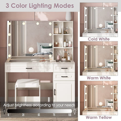 White Vanity Table Set with Glass Top-3