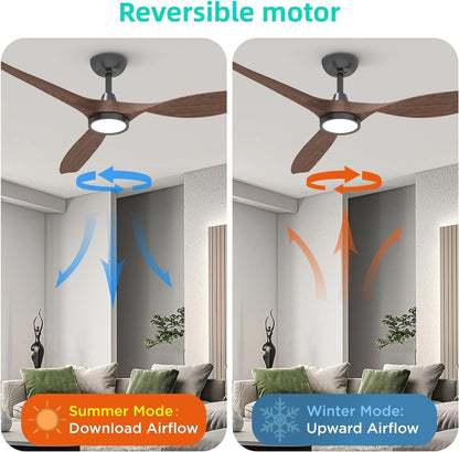 Ceiling Fans with Lights and Remote, 52 Inch Large Airflow Indoor Ceiling Fans with Quiet DC Motor and 3 Colour Temperature Black Noiseless ABS Fan Blades (Dark Woodgrain)-4