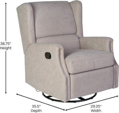 Omma Swivel Glider Rocking Recliner, Manual Wingback Recliner with 360 Degree Swivel, for Living Room, Bedroom, or Nursery, Upholstered, Light Gray-2