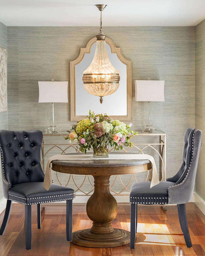 Leather Dining Chair Set of 2 Upholstered Tufted Dining Room Chair with Nailhead Trim and Solid Wood Legs for Kitchen, Restaurant, Black&Grey-0