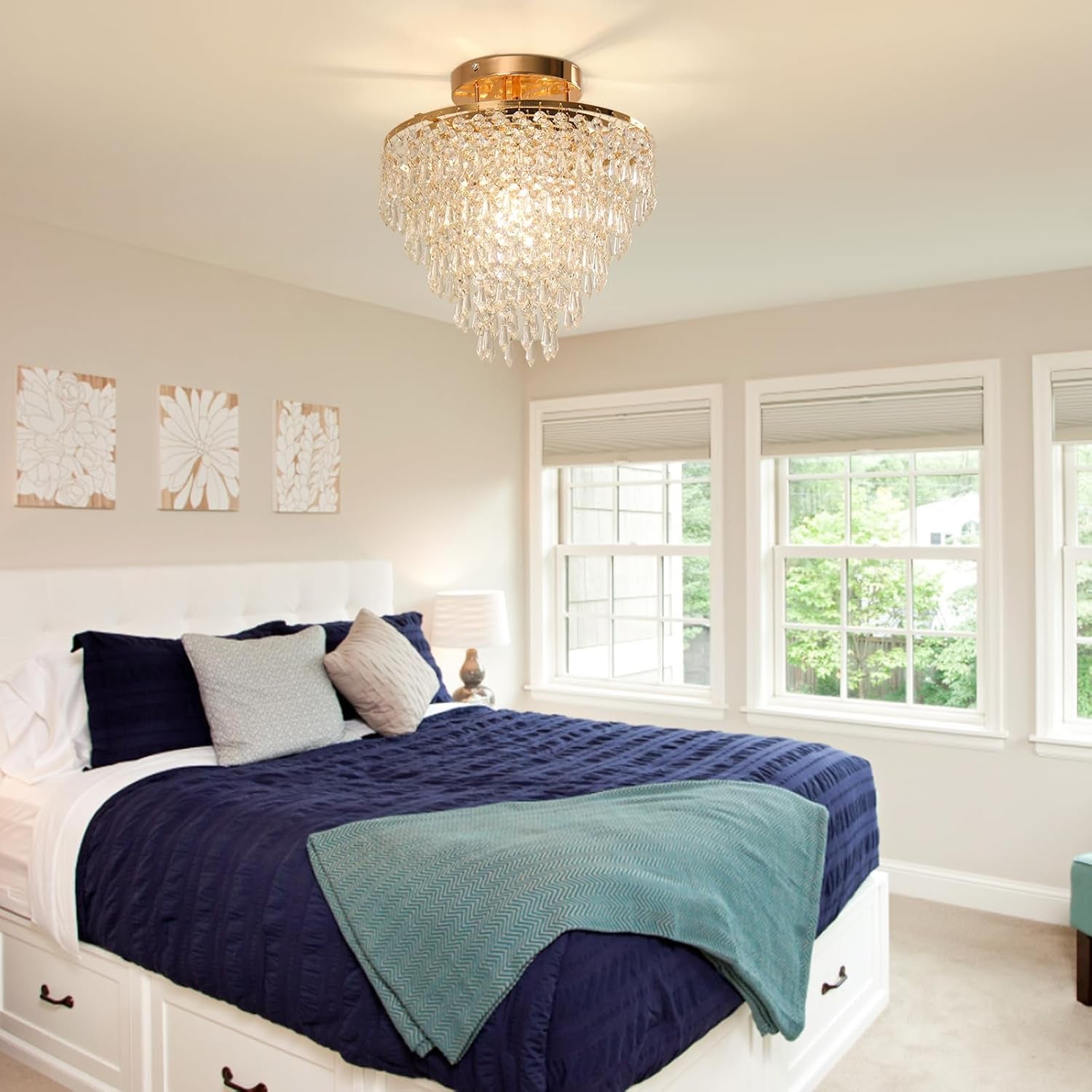 Gold Crystal Flush Mount Chandelier 30cm Ceiling Light-3