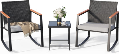 Patio Rocking Bistro Set Glass Table Cushions-2