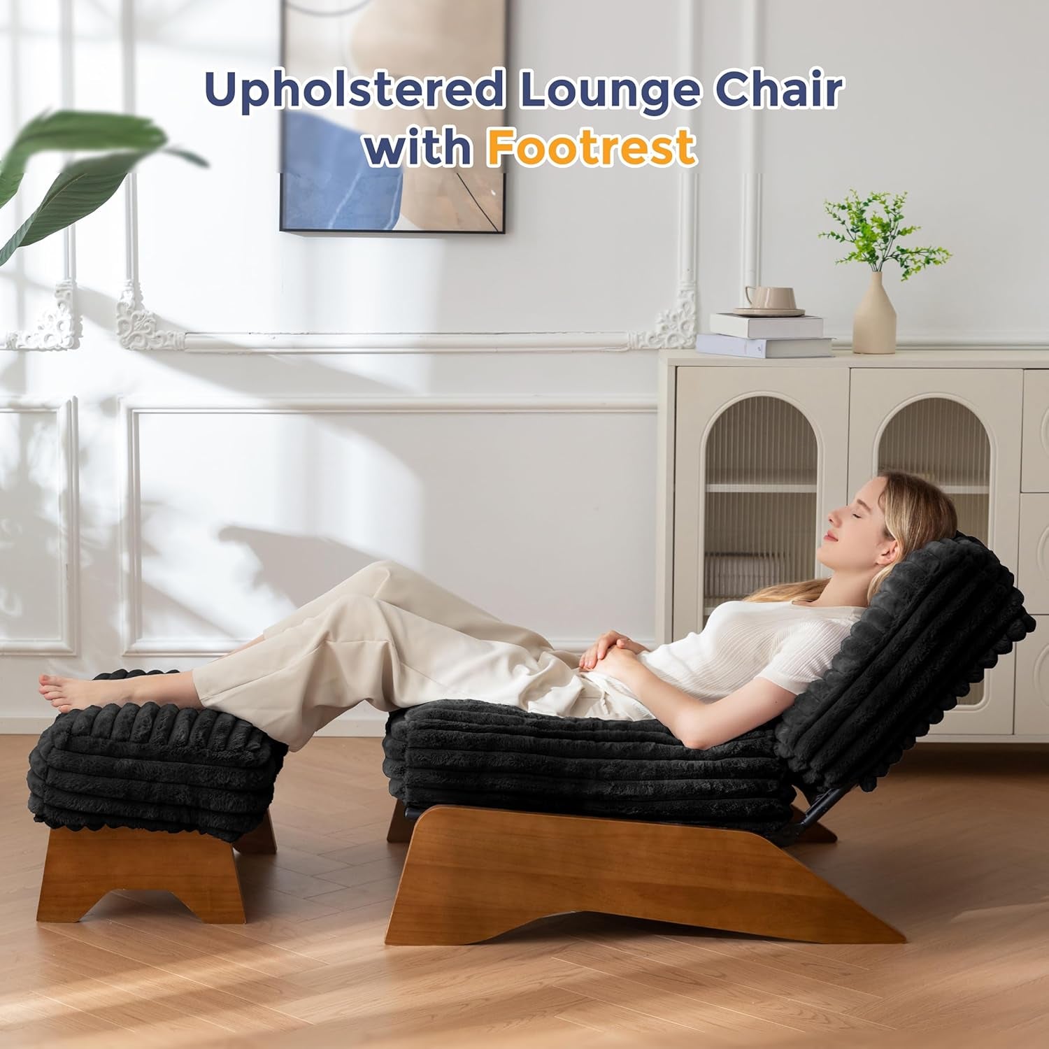 Black Adjustable Accent Chair With Ottoman Footrest-3