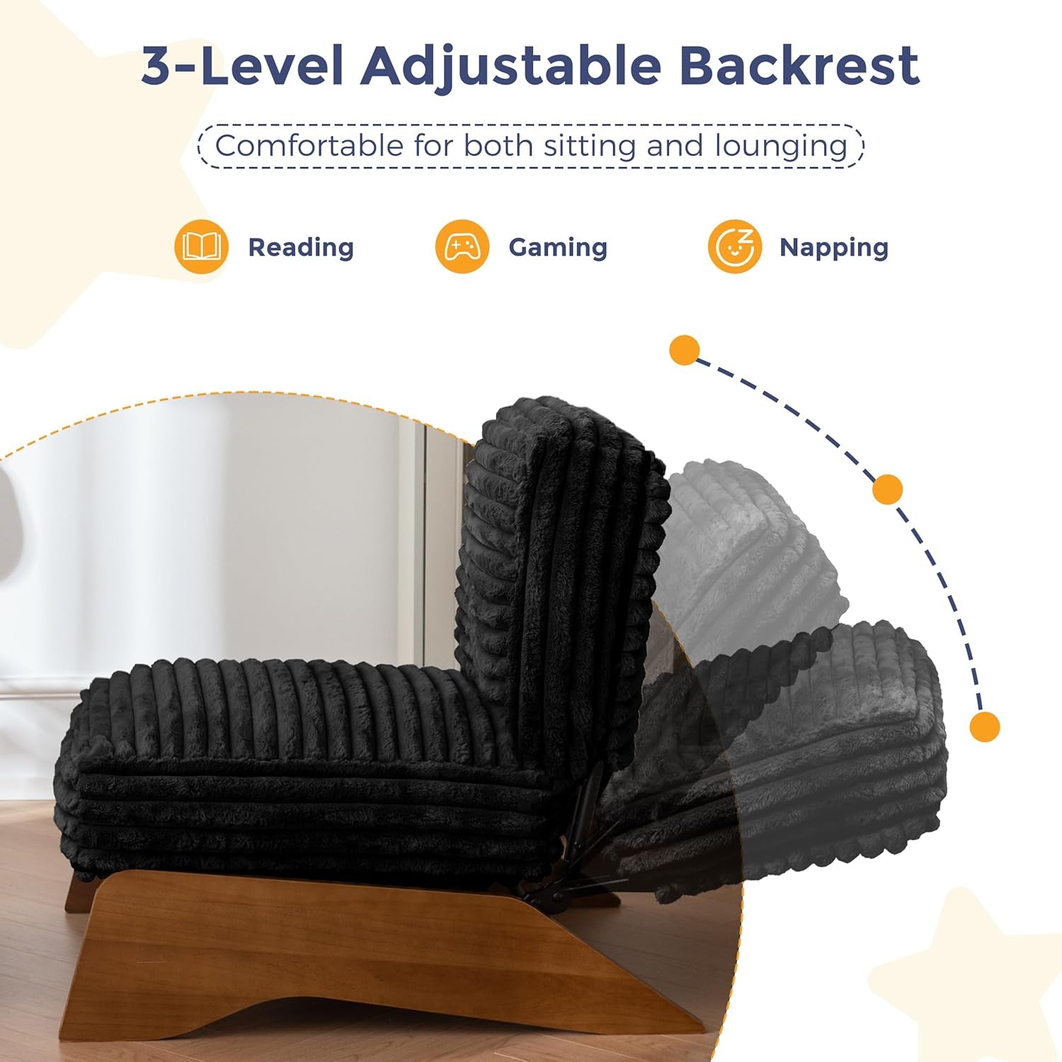 Black Adjustable Accent Chair With Ottoman Footrest-2