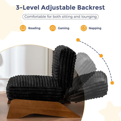 Black Adjustable Accent Chair With Ottoman Footrest-2