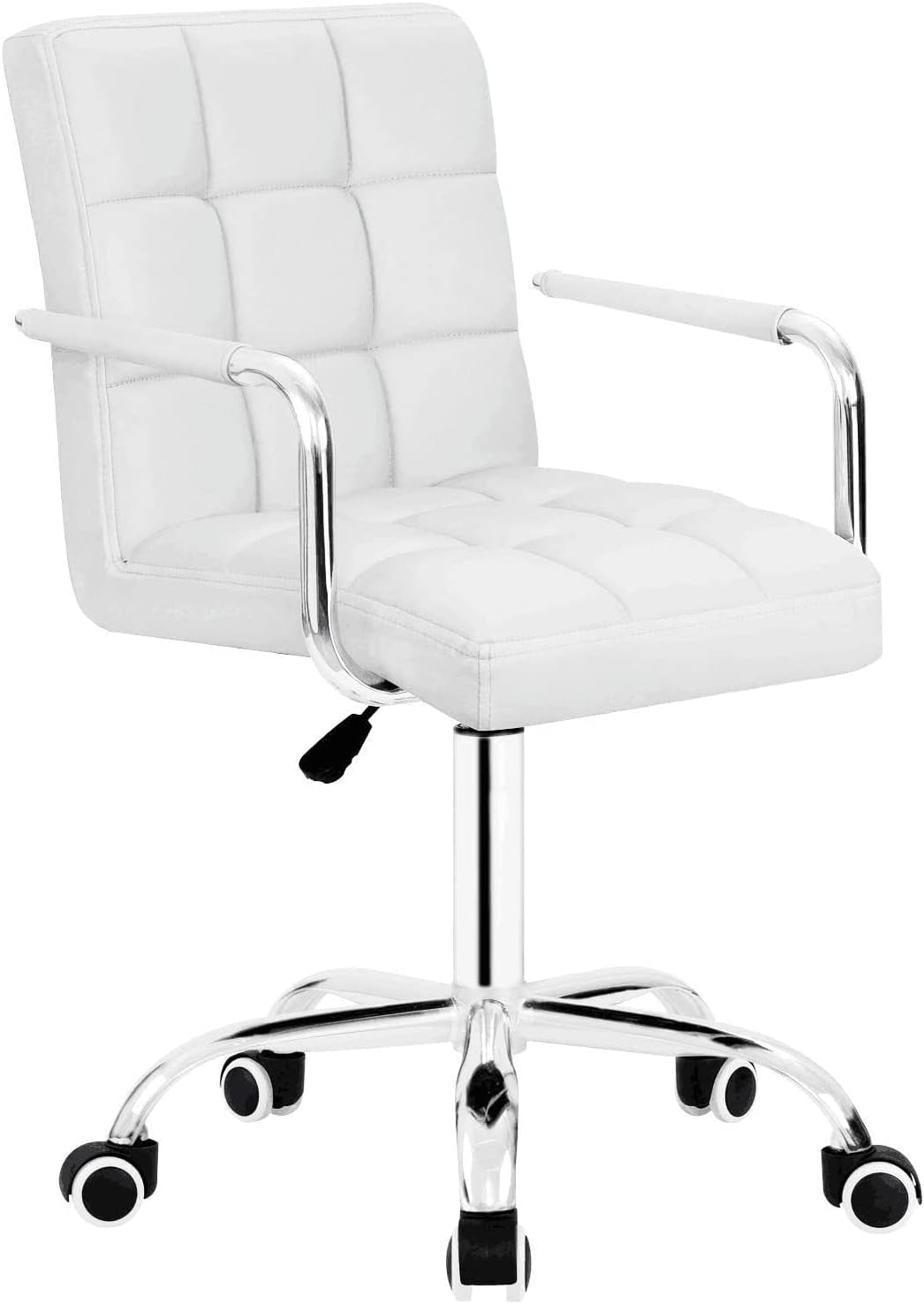Desk Chair Modern Office Chair with Wheels PU Leather Mid-Back Rolling Chair for Office, Teen, and Bedroom Desks (White)-0