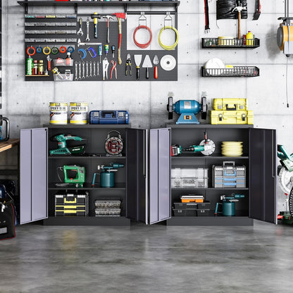 Metal Storage Cabinet, Storage Cabinet with 2 Adjustable Shelves, Steel Counter Cabinet with Lockable Doors for Home Office-1