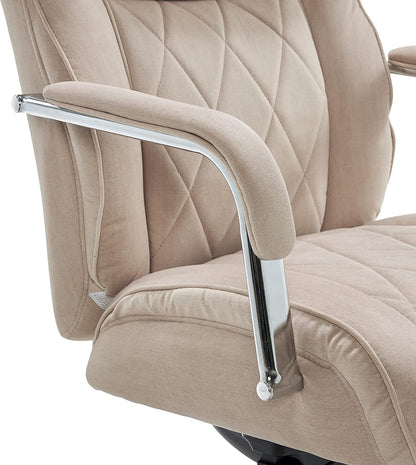 Sutherland Quilted Leather Executive Office Chair with Padded Arms, High Back Ergonomic Desk Chair with Lumbar Support, Cream Microfiber Fabric-4