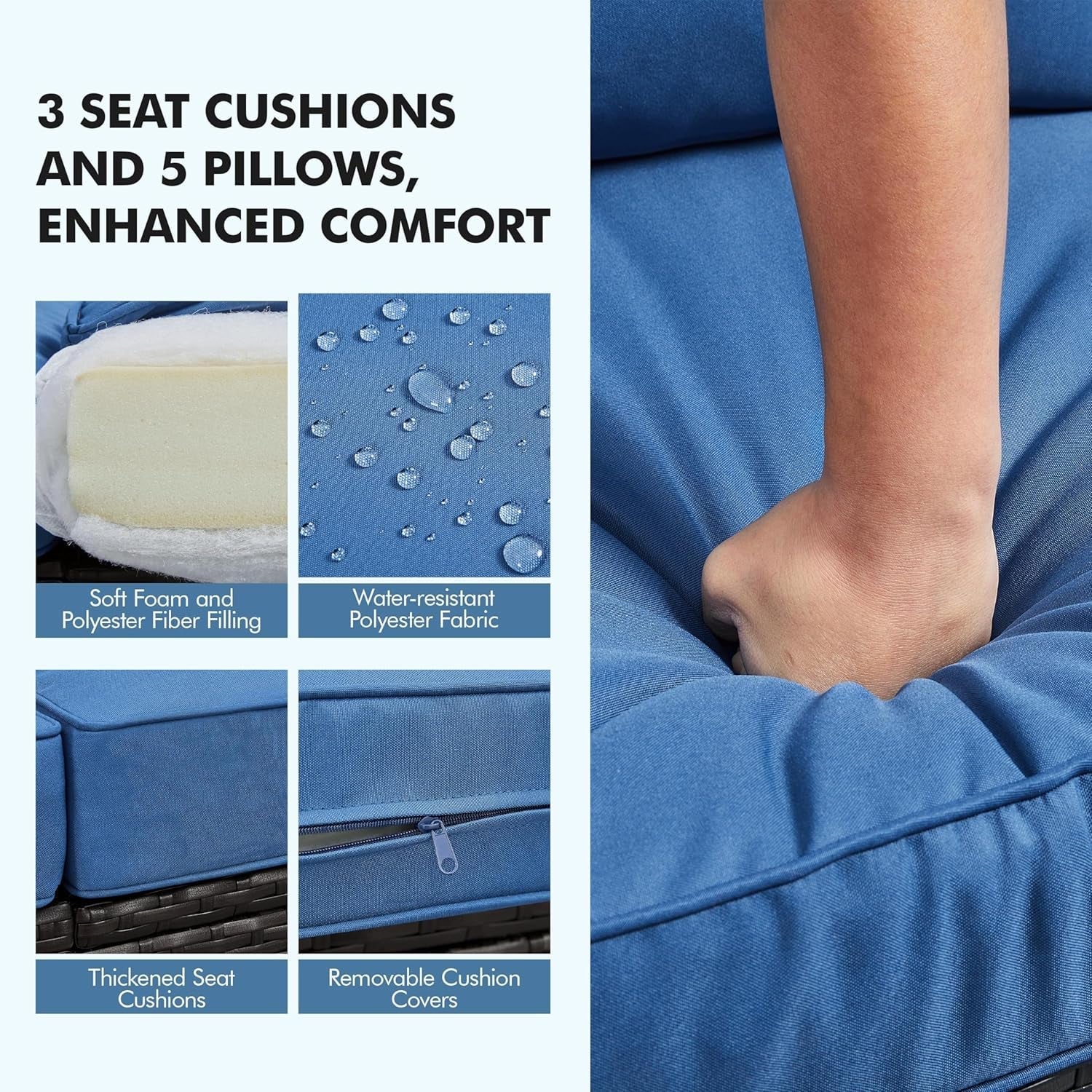 Outdoor Three-Seat Wicker Sofa with Deep Cushions and Pillows-3