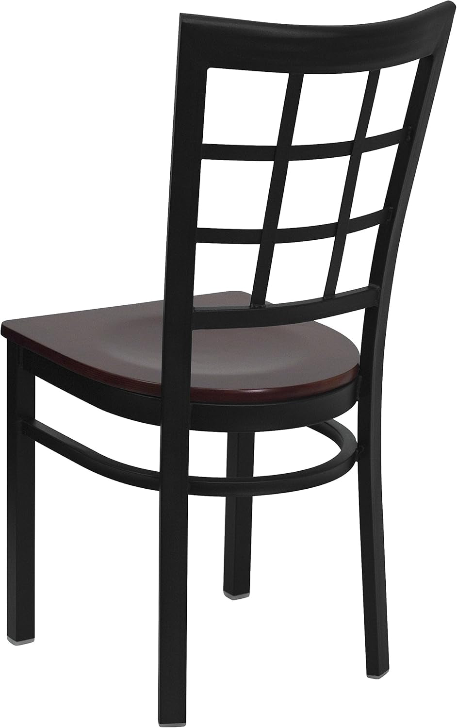 HERCULES Series Black Window Back Metal Restaurant Chair - Mahogany Wood Seat-2