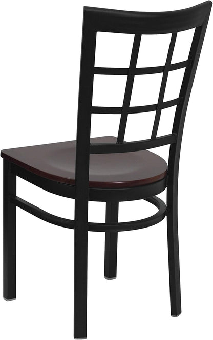 HERCULES Series Black Window Back Metal Restaurant Chair - Mahogany Wood Seat-2