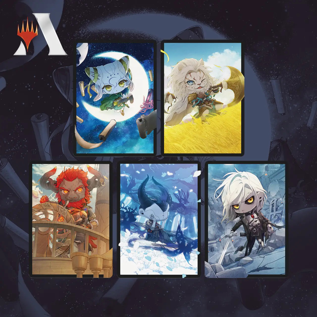 Chibi-style Magic: The Gathering card sleeves from Secret Lair Drop Li’l Walkers