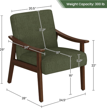 Dark Green Corduroy Armchair Mid-Century Solid Wood-2