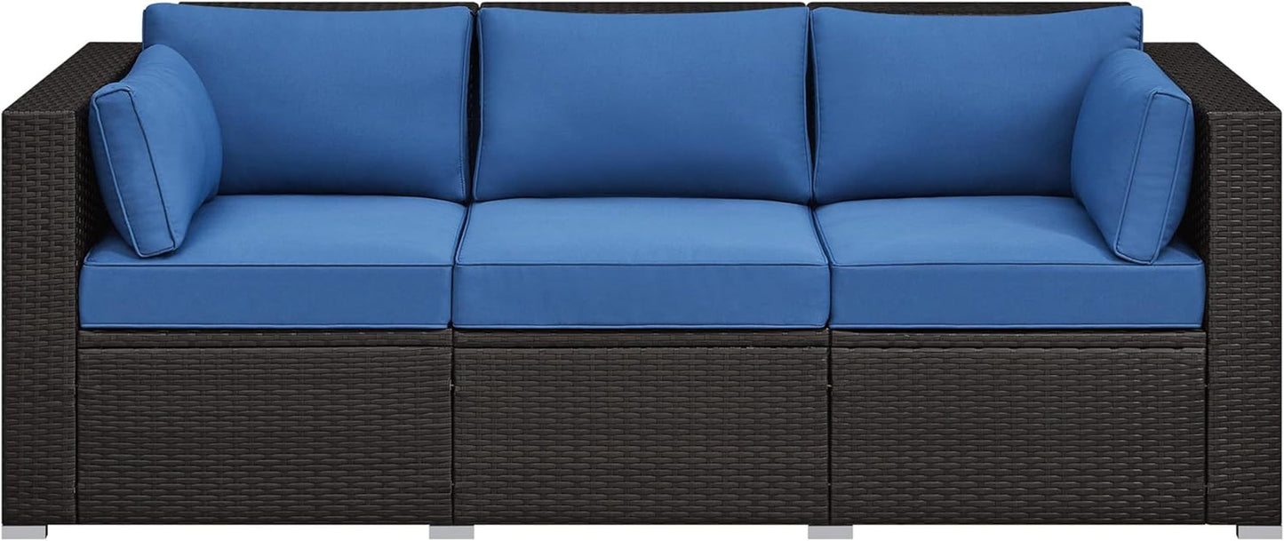 Outdoor Three-Seat Wicker Sofa with Deep Cushions and Pillows-0