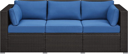 Outdoor Three-Seat Wicker Sofa with Deep Cushions and Pillows-0